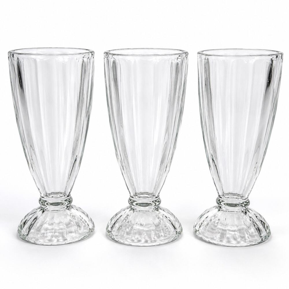 Vintage Soda Fountain Parfait Glasses Set of 3 Clear Footed Fluted 7.5 Inch